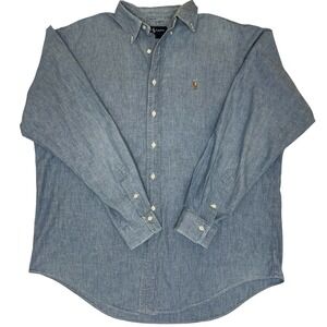 Vintage 90's Y2K Polo Ralph Lauren Button Up Dress Shirt Chambray Size XL